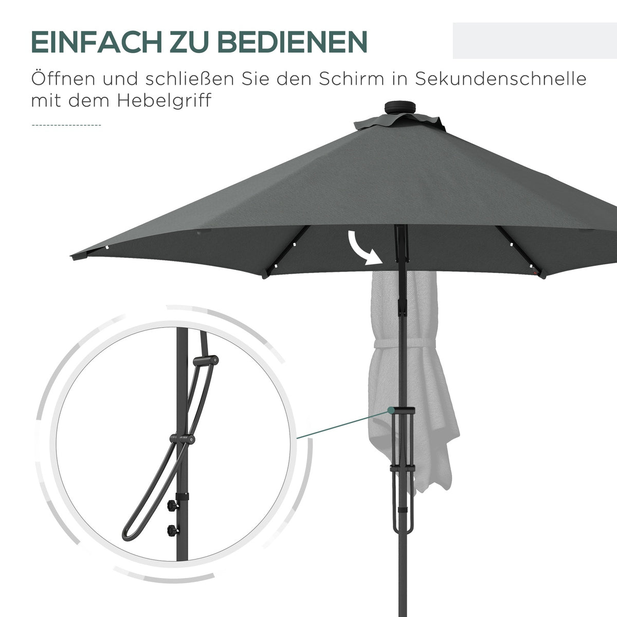 Parasol, Ø290 Cm Cantilever Umbrella With Uv Protection, Led Balcony Umbrella With Cross Base, Patio Umbrella With Protective Cover, Steel, Dark Gray