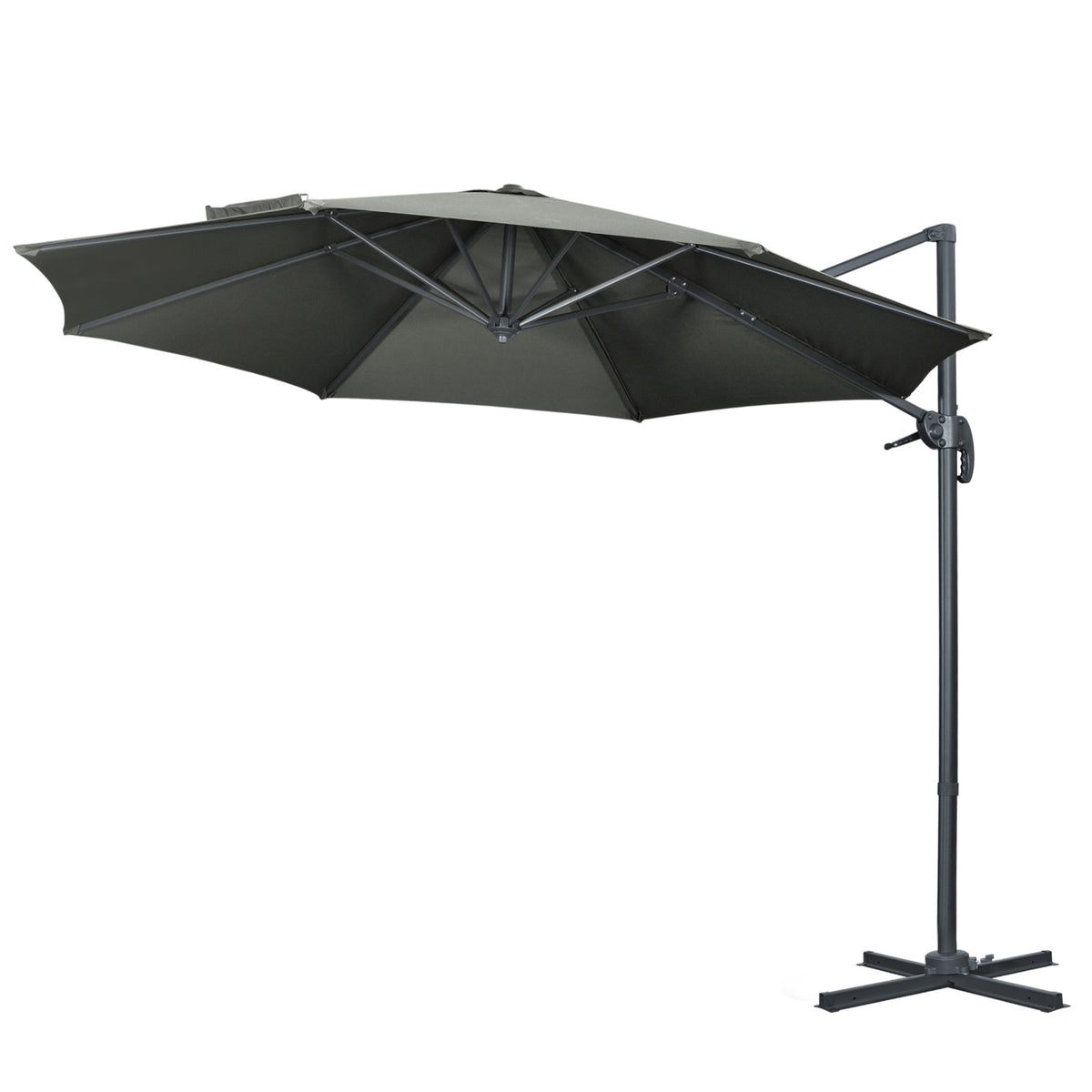 Parasol 294X294Cm Rotating Cantilever Umbrella With Umbrella Stand, Crank, Aluminum, For Garden/Balcony, Grey