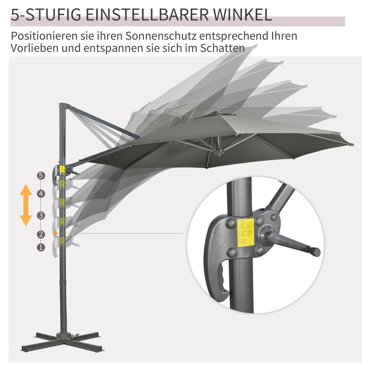 Parasol 294X294Cm Rotating Cantilever Umbrella With Umbrella Stand, Crank, Aluminum, For Garden/Balcony, Grey