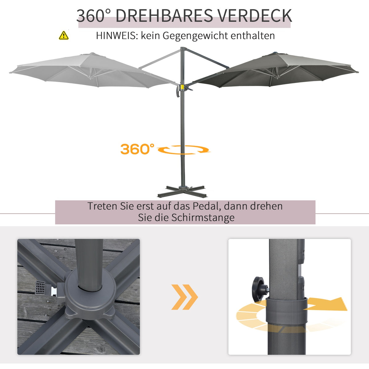 Parasol 294X294Cm Rotating Cantilever Umbrella With Umbrella Stand, Crank, Aluminum, For Garden/Balcony, Grey