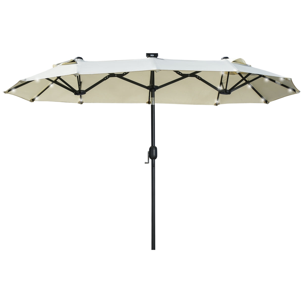Parasol, 295 X 219Cm Double Parasol, Garden Umbrella With Led, Market Umbrella With Adjustable Tilt Angle, Polyester, Steel, Beige