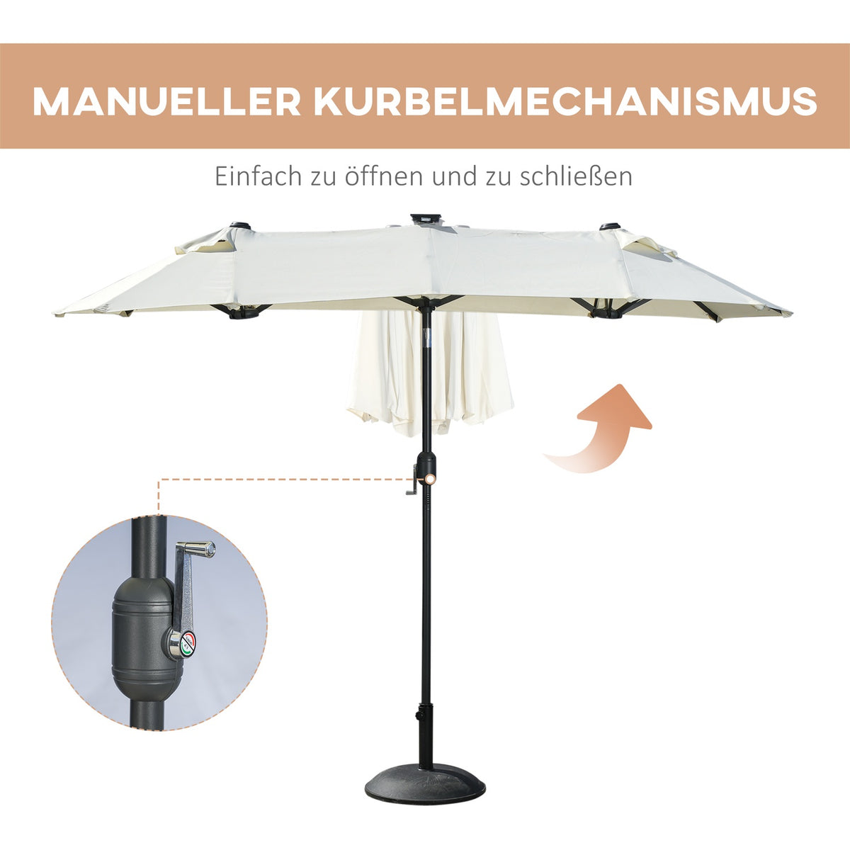 Parasol, 295 X 219Cm Double Parasol, Garden Umbrella With Led, Market Umbrella With Adjustable Tilt Angle, Polyester, Steel, Beige