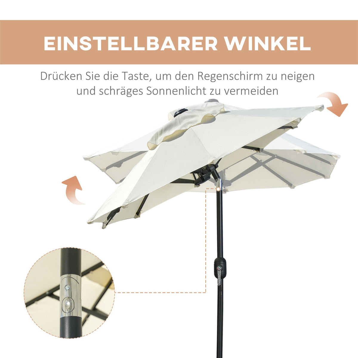 Parasol, 295 X 219Cm Double Parasol, Garden Umbrella With Led, Market Umbrella With Adjustable Tilt Angle, Polyester, Steel, Beige