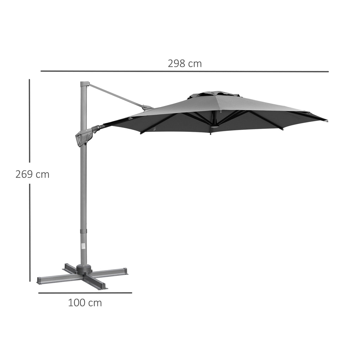 Parasol Ø300 Cm Crank Umbrella Cantilever Umbrella With Crank Device Sun Protection Aluminum Roma Umbrella Tilt Angle Adjustable Dark Gray