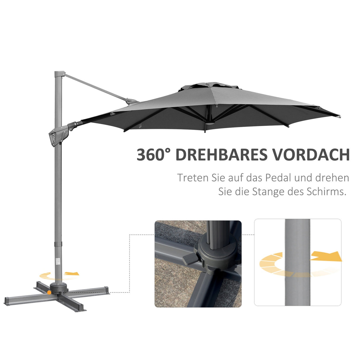 Parasol Ø300 Cm Crank Umbrella Cantilever Umbrella With Crank Device Sun Protection Aluminum Roma Umbrella Tilt Angle Adjustable Dark Gray