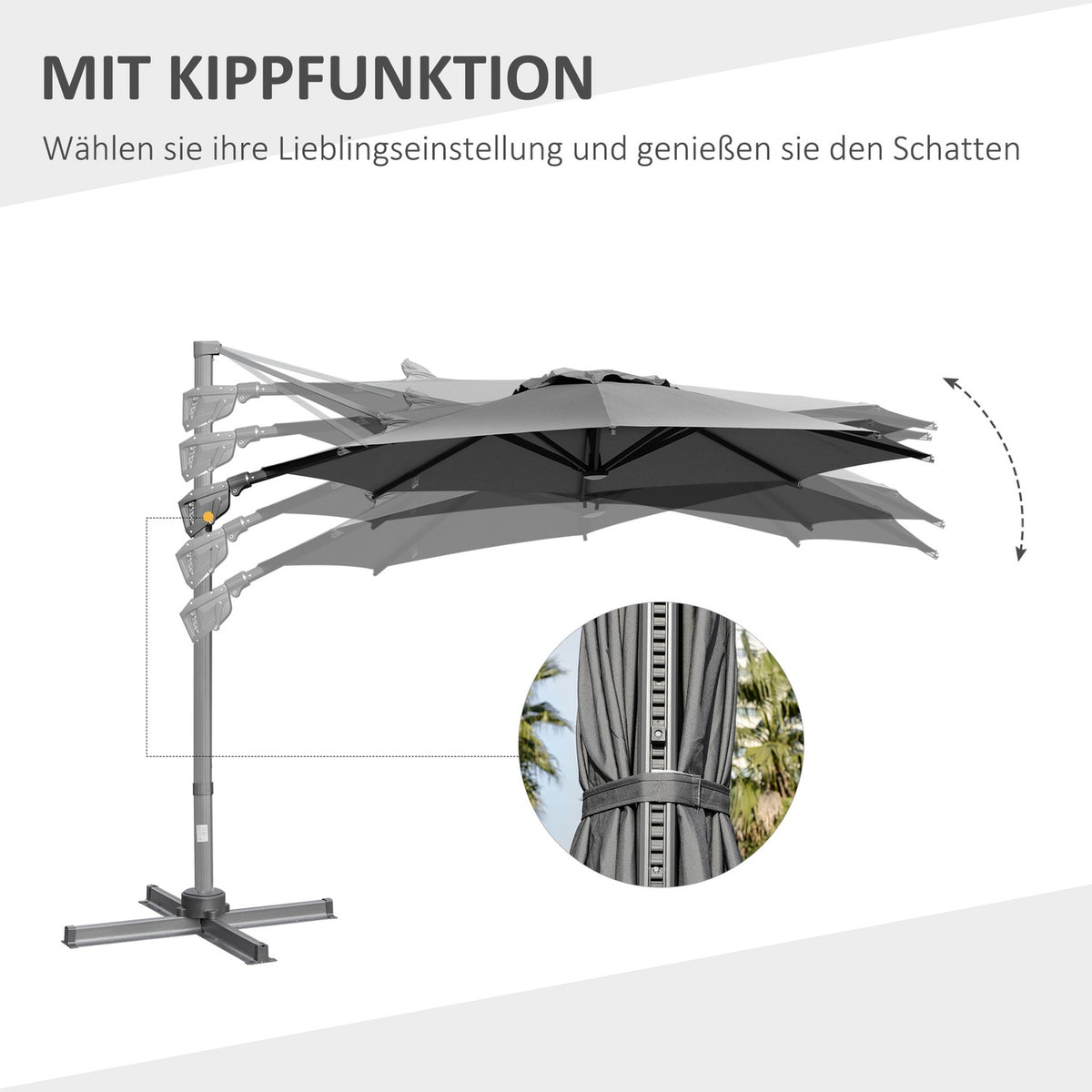 Parasol Ø300 Cm Crank Umbrella Cantilever Umbrella With Crank Device Sun Protection Aluminum Roma Umbrella Tilt Angle Adjustable Dark Gray