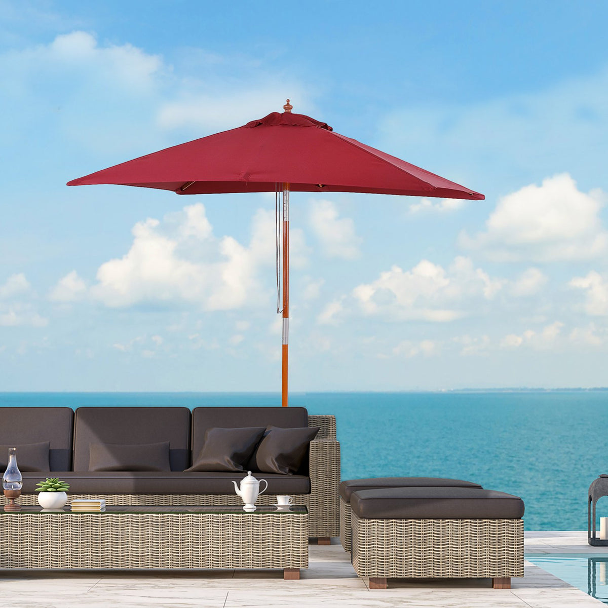 Parasol Balcony Cantilever Umbrella Made Of Fir Wood, Adjustable To 3 Levels, Wine Red, 200X150X230Cm