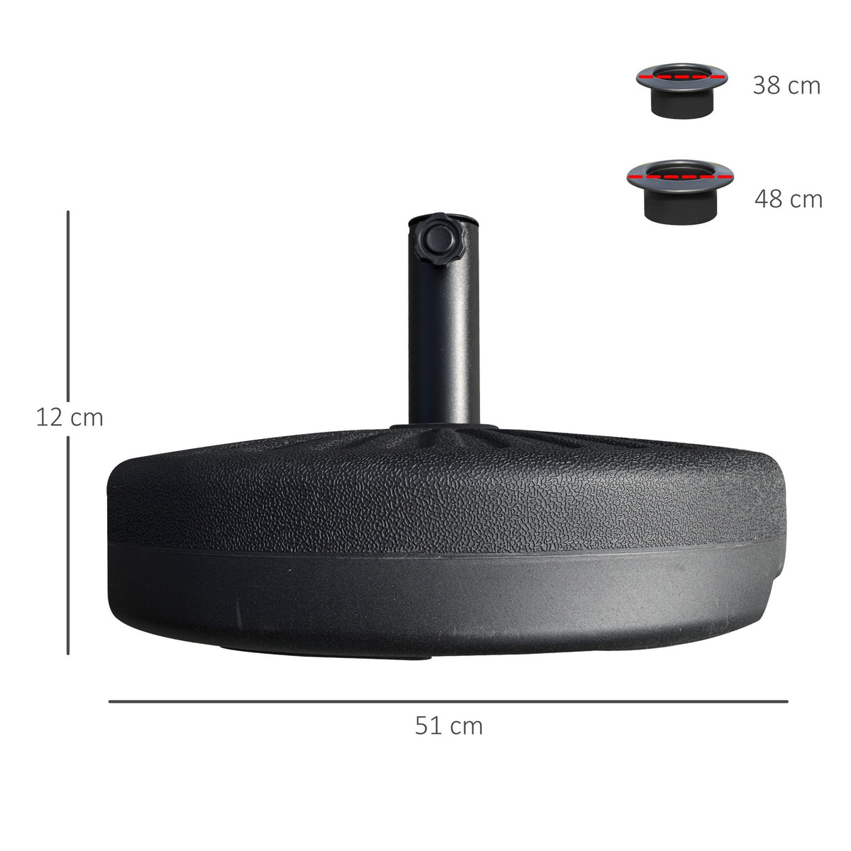 Parasol Base 22 Kg, For Ø38/48 Mm Parasol, Cement, Black, Ø51 X 12H Cm
