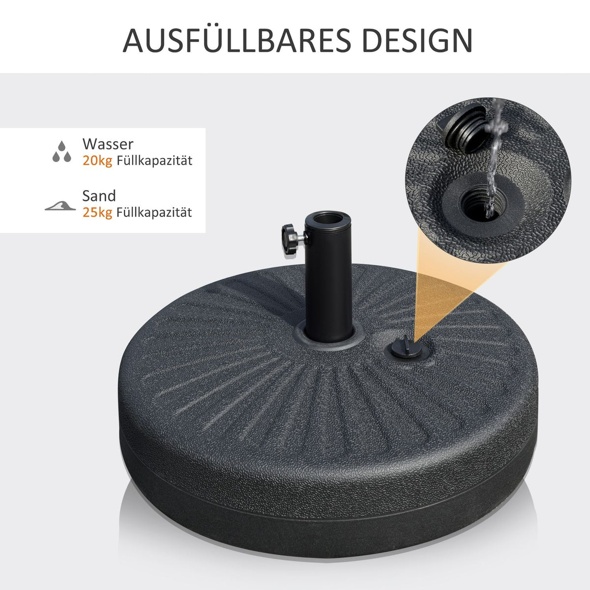 Parasol Base 22 Kg, For Ø38/48 Mm Parasol, Cement, Black, Ø51 X 12H Cm