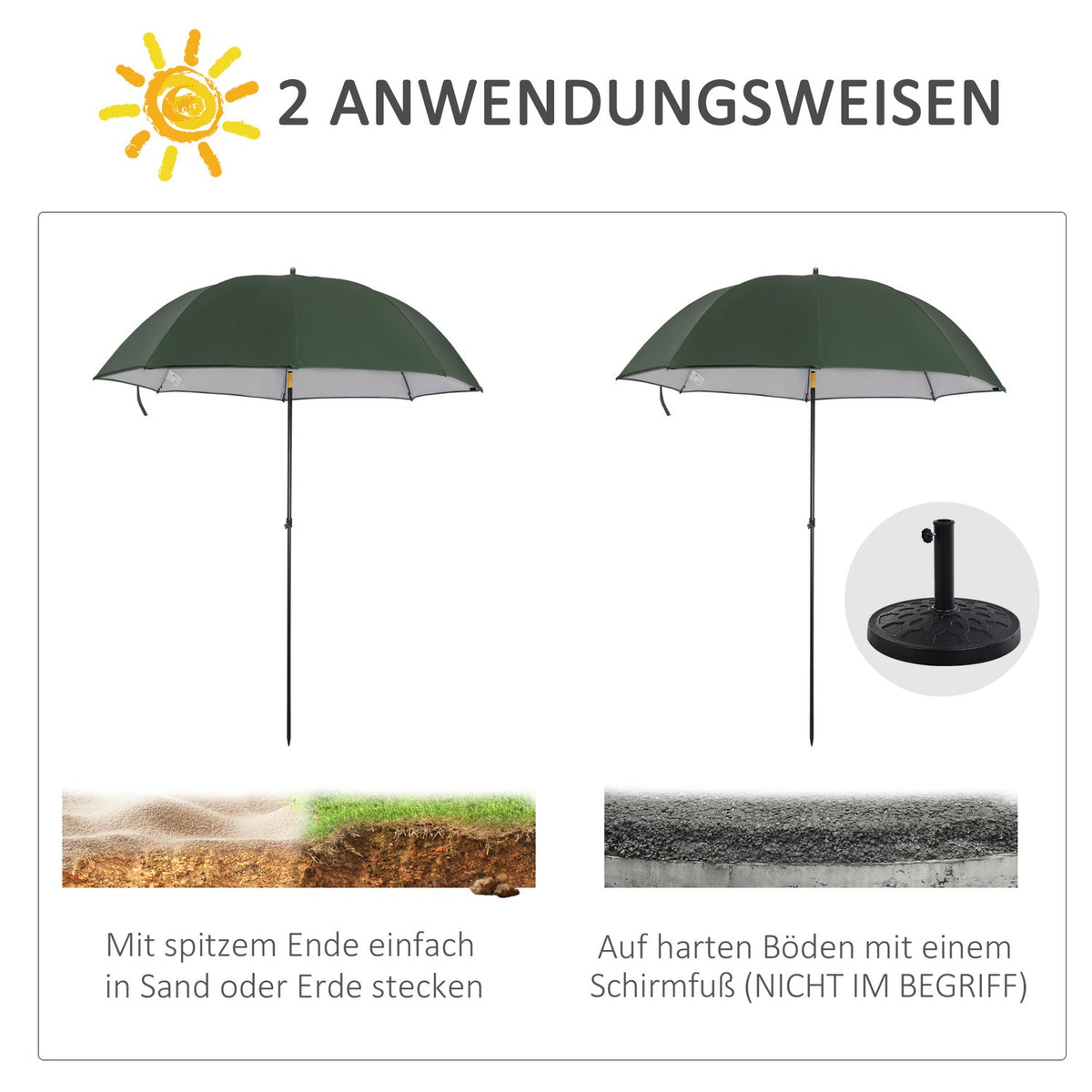 Parasol Beach 2.2 M Fishing Umbrella With Side Wall Beach Umbrella Umbrella Tent Sun Protection Polyester Green