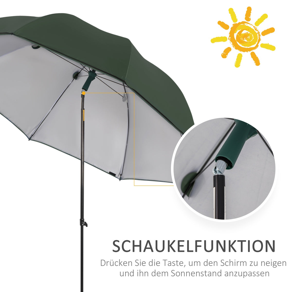 Parasol Beach 2.2 M Fishing Umbrella With Side Wall Beach Umbrella Umbrella Tent Sun Protection Polyester Green