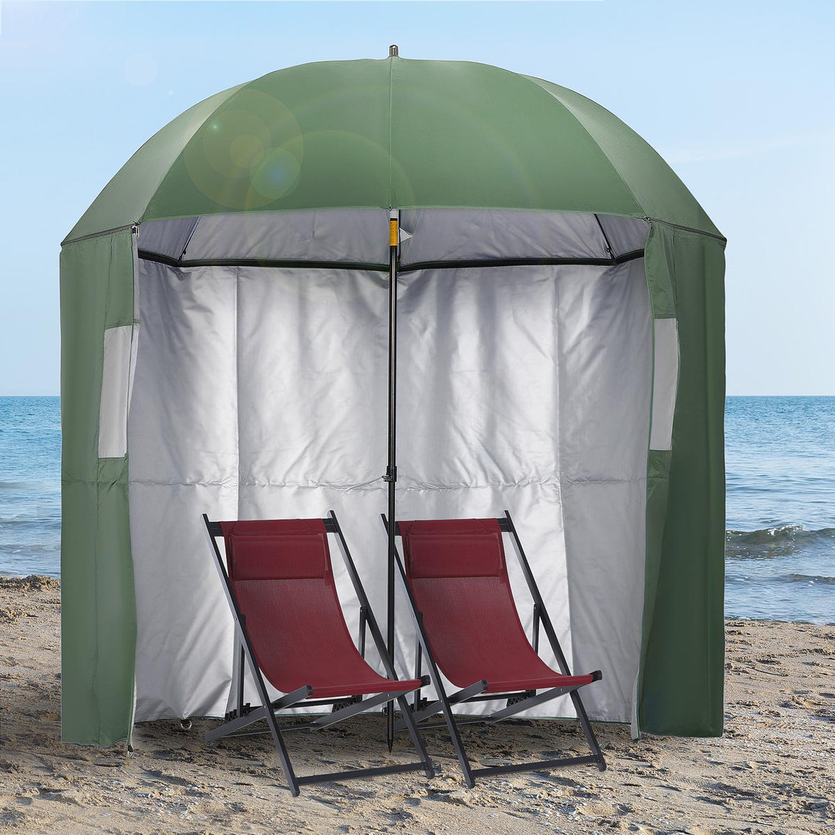 Parasol Beach 2.2 M Fishing Umbrella With Side Wall Beach Umbrella Umbrella Tent Sun Protection Polyester Green