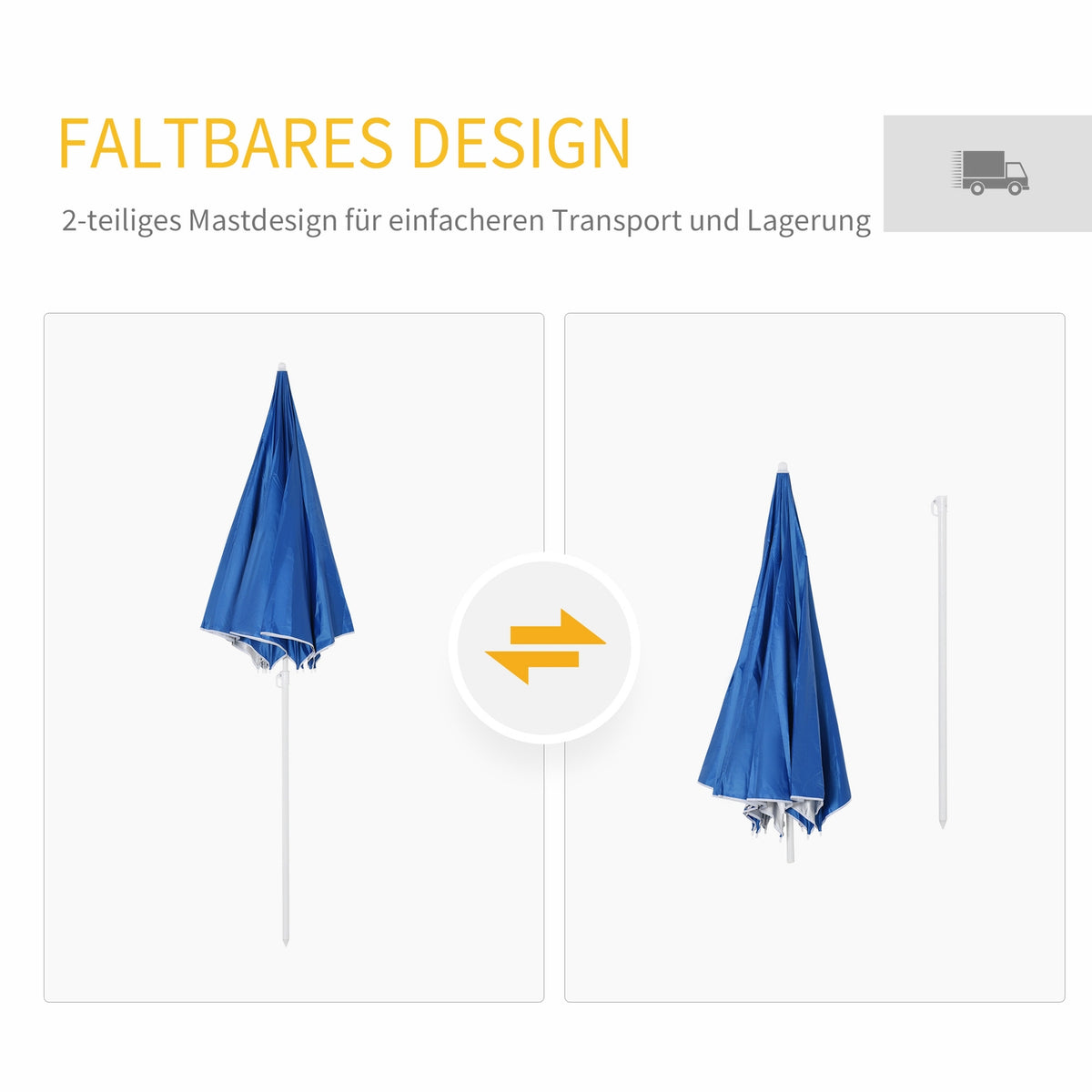 Parasol Beach Umbrella With Side Wall, Polyester, Blue, 2.2Xh2.2M