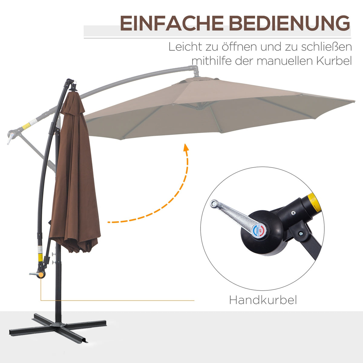 Parasol Cantilever Parasol With Crank, Steel Frame & Polyester Fabric, Coffee, Ø3X2.5M