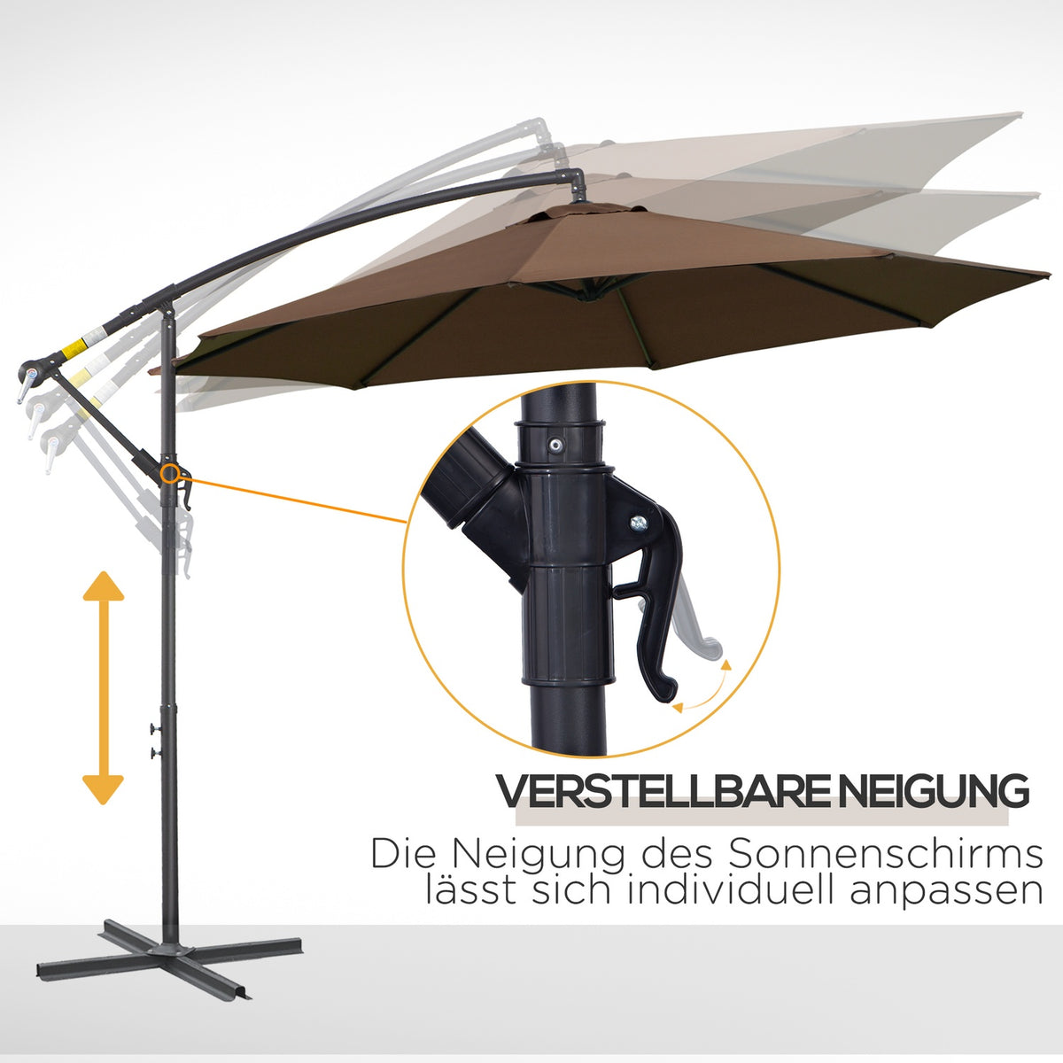 Parasol Cantilever Parasol With Crank, Steel Frame & Polyester Fabric, Coffee, Ø3X2.5M