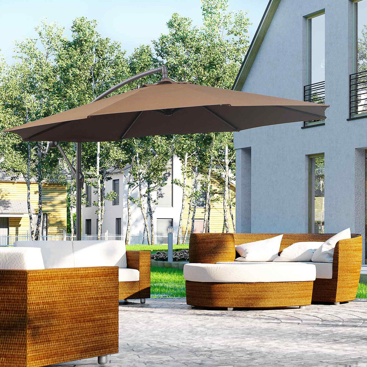 Parasol Cantilever Parasol With Crank, Steel Frame & Polyester Fabric, Coffee, Ø3X2.5M