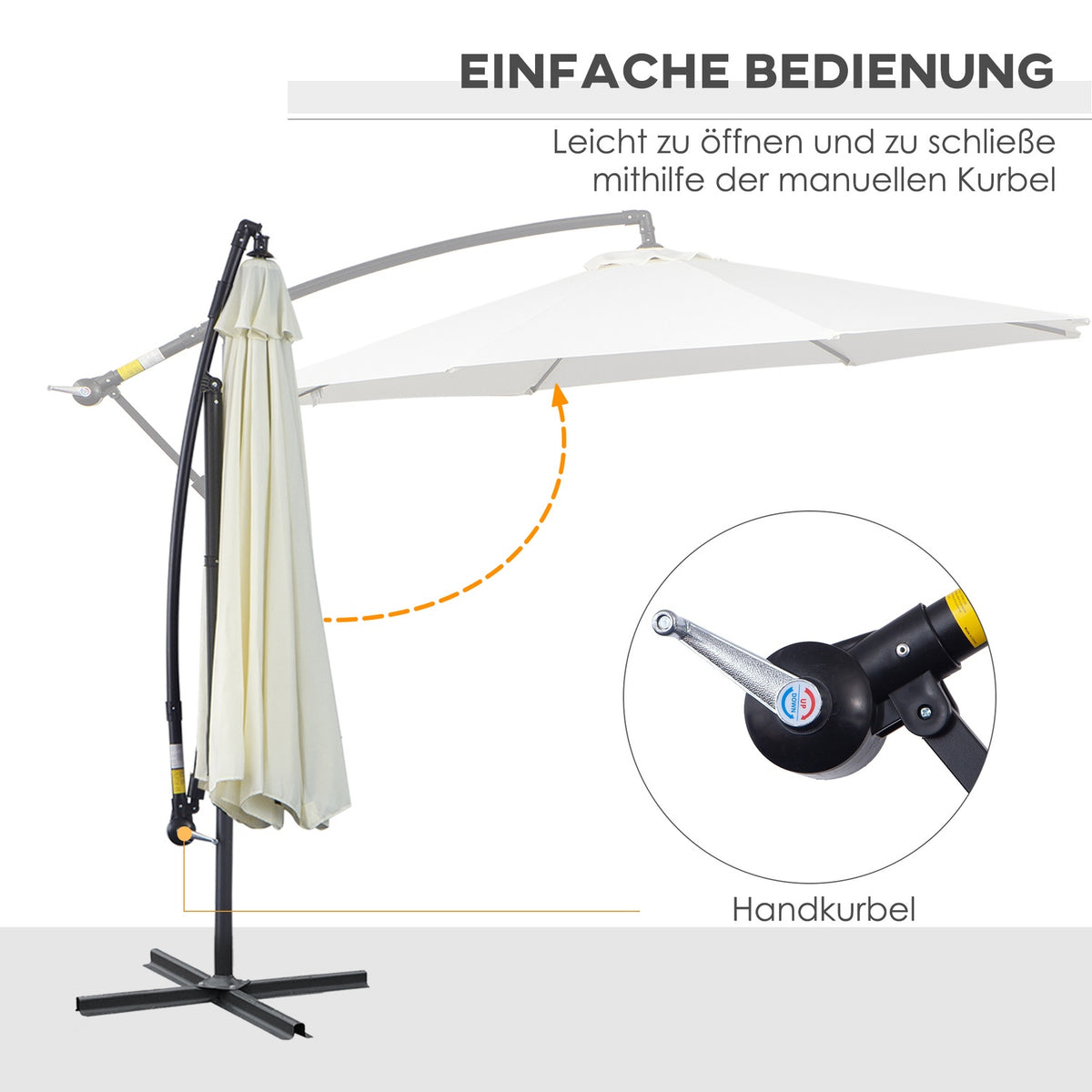 Parasol Cantilever Parasol With Crank, Steel Frame & Polyester Fabric, Cream, Ø3X2.5M