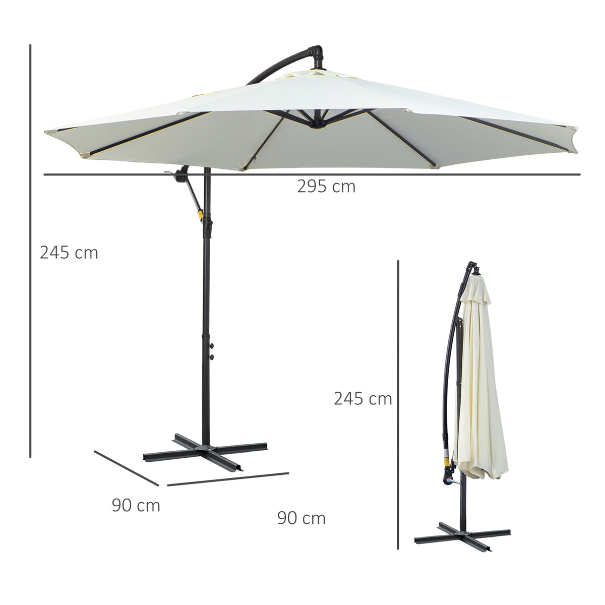 Parasol Cantilever Parasol With Crank, Steel Frame & Polyester Fabric, Cream, Ø3X2.5M