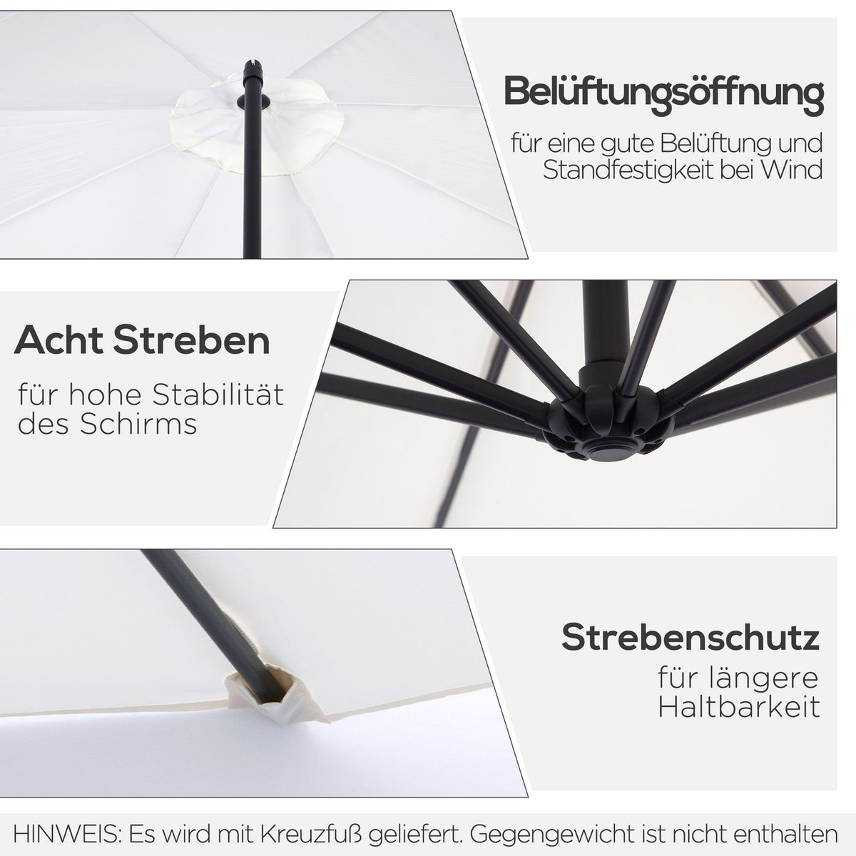 Parasol Cantilever Parasol With Crank, Steel Frame & Polyester Fabric, Cream, Ø3X2.5M