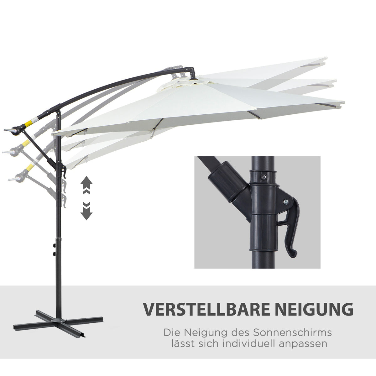 Parasol Cantilever Parasol With Crank, Steel Frame & Polyester Fabric, Cream, Ø3X2.5M