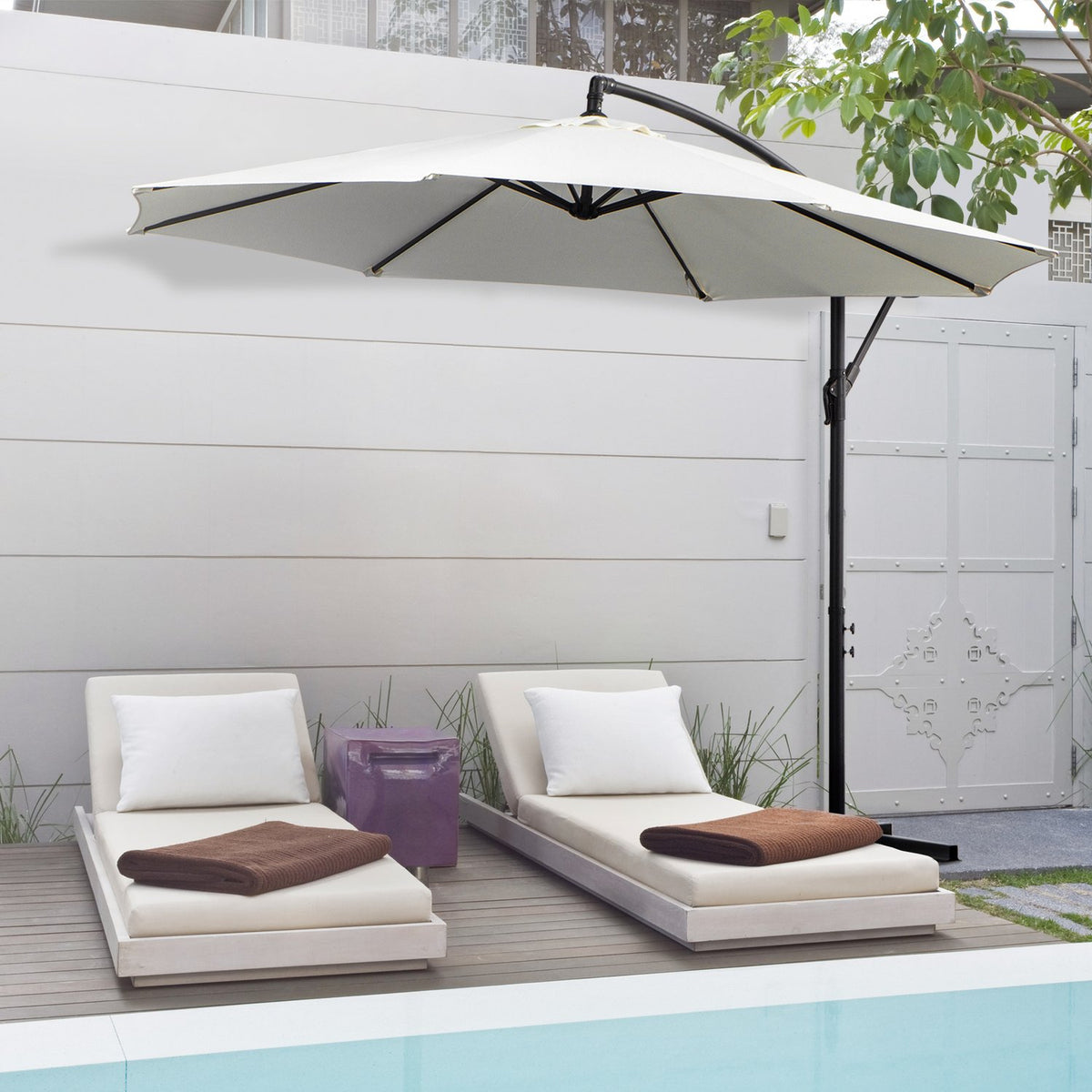 Parasol Cantilever Parasol With Crank, Steel Frame & Polyester Fabric, Cream, Ø3X2.5M