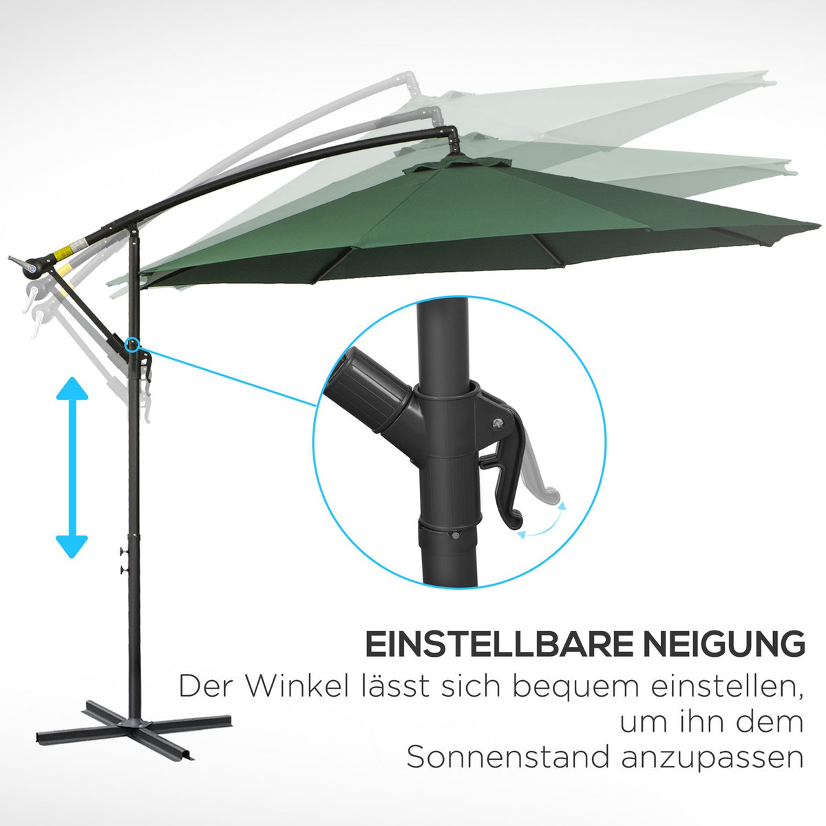 Parasol Cantilever Parasol With Crank, Steel Frame & Polyester Fabric, Green, Ø2.95X2.45M