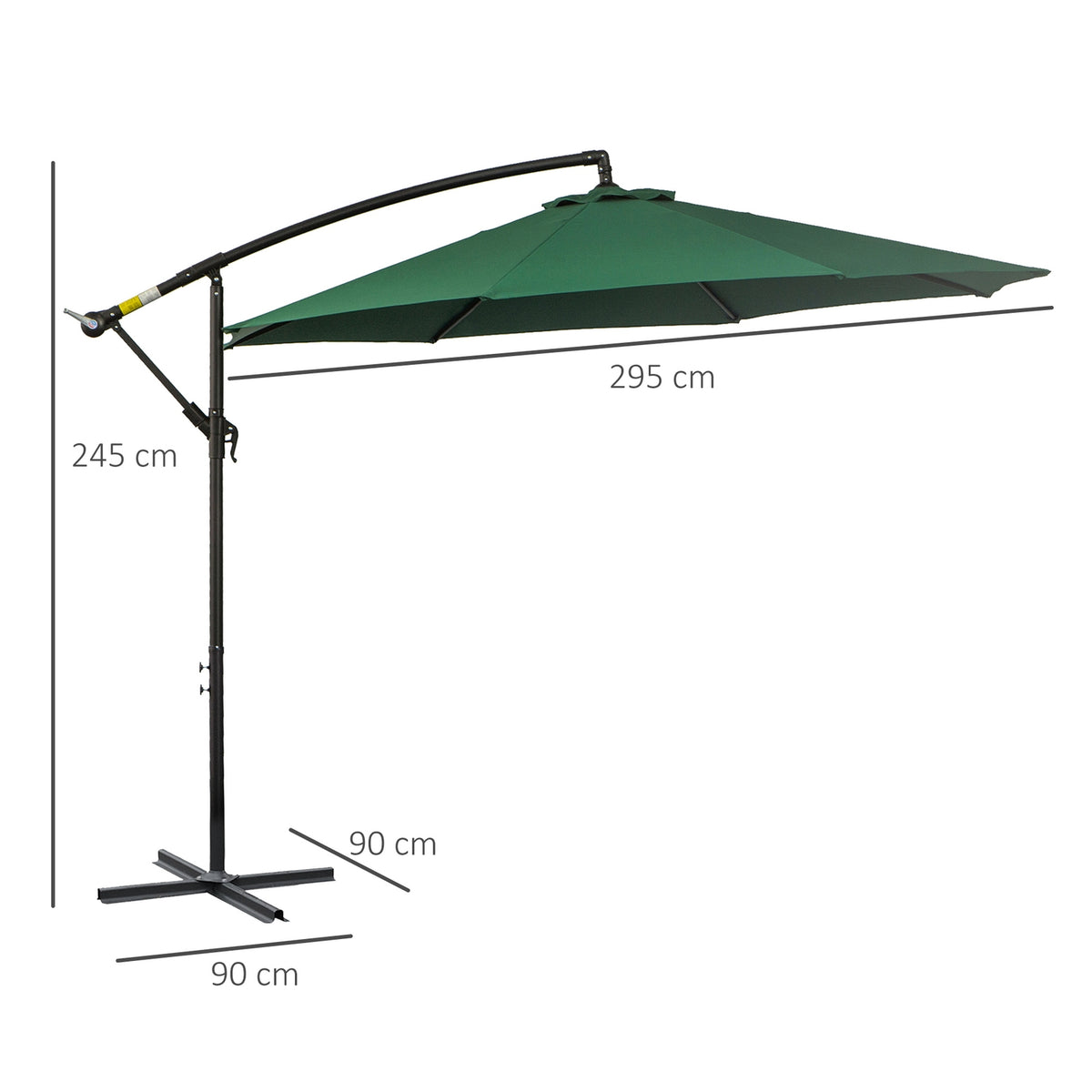 Parasol Cantilever Parasol With Crank, Steel Frame & Polyester Fabric, Green, Ø2.95X2.45M