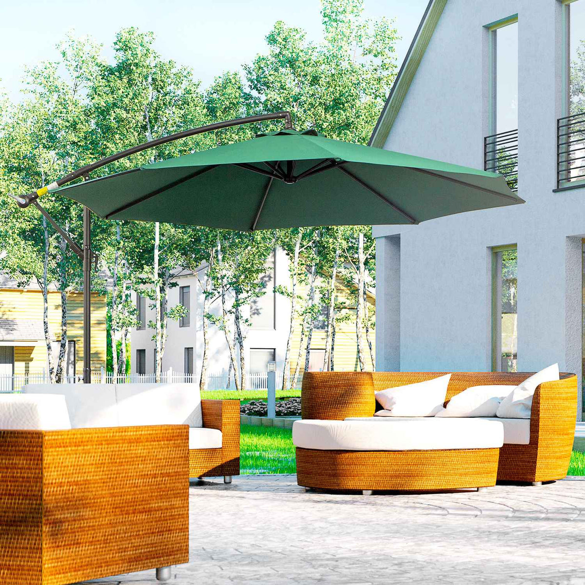 Parasol Cantilever Parasol With Crank, Steel Frame & Polyester Fabric, Green, Ø2.95X2.45M