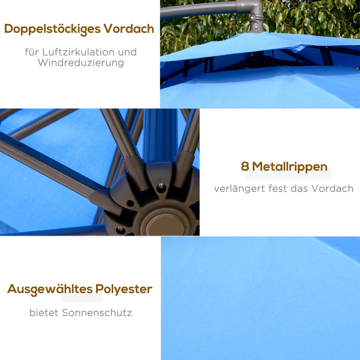 Parasol Cantilever Umbrella Ø2.67 X 2.7 M Crank Umbrella With Double Roof Cross Base Steel Outdoor Sun Protection Polyester Steel Blue