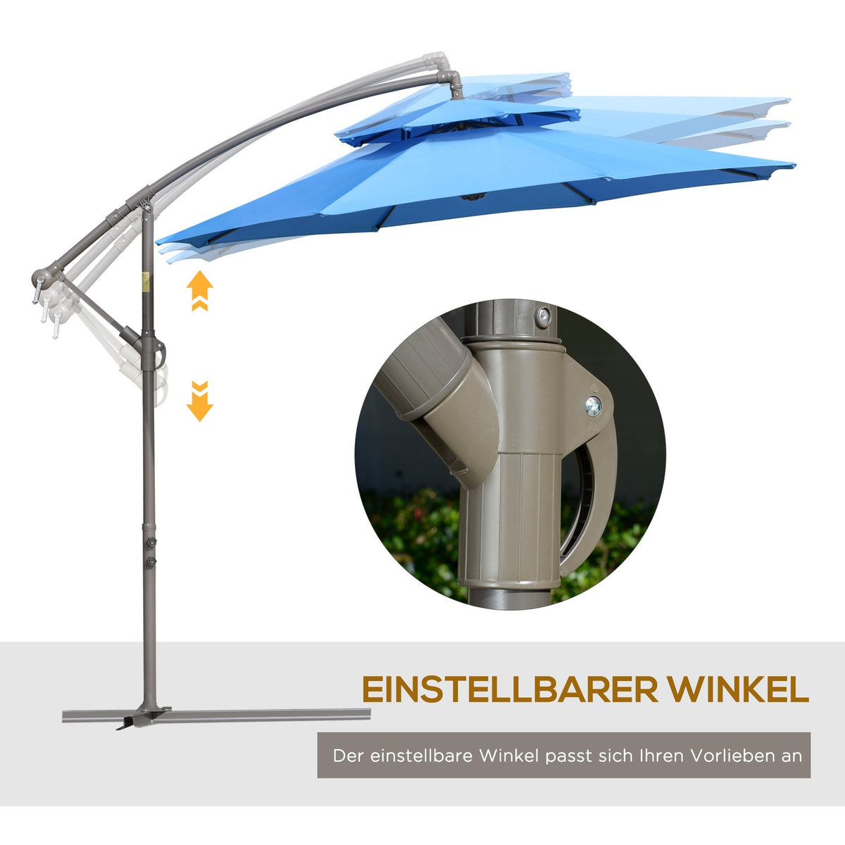 Parasol Cantilever Umbrella Ø2.67 X 2.7 M Crank Umbrella With Double Roof Cross Base Steel Outdoor Sun Protection Polyester Steel Blue