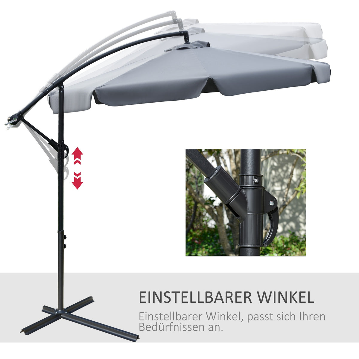 Parasol Cantilever Umbrella With Hand Crank Ruffles Ø2.65 X 2.65H M Garden Umbrella Sun Protection Garden Balcony Dark Gray