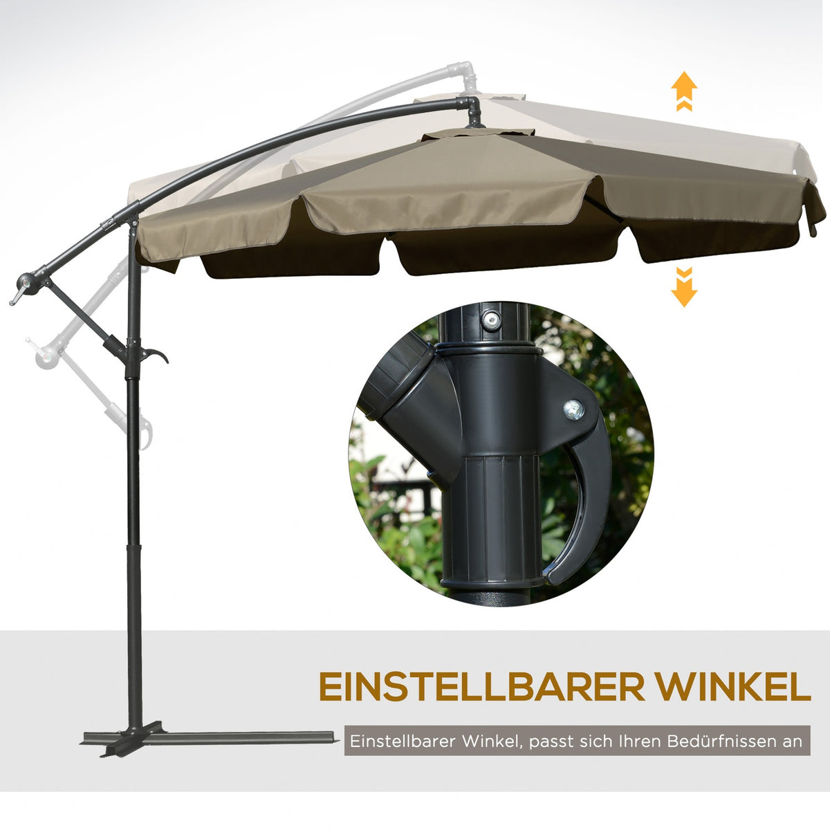 Parasol Cantilever Umbrella With Hand Crank Ruffles Diameter 2.65 X 2.65 H M Garden Umbrella Sun Protection Garden Balcony Coffee
