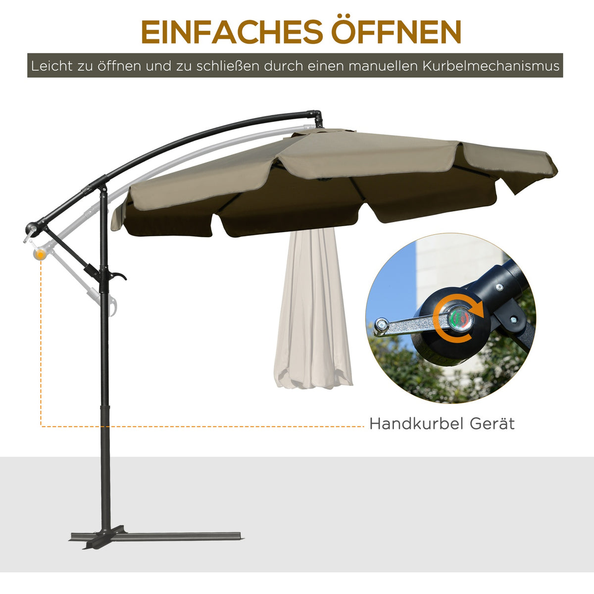 Parasol Cantilever Umbrella With Hand Crank Ruffles Diameter 2.65 X 2.65 H M Garden Umbrella Sun Protection Garden Balcony Coffee