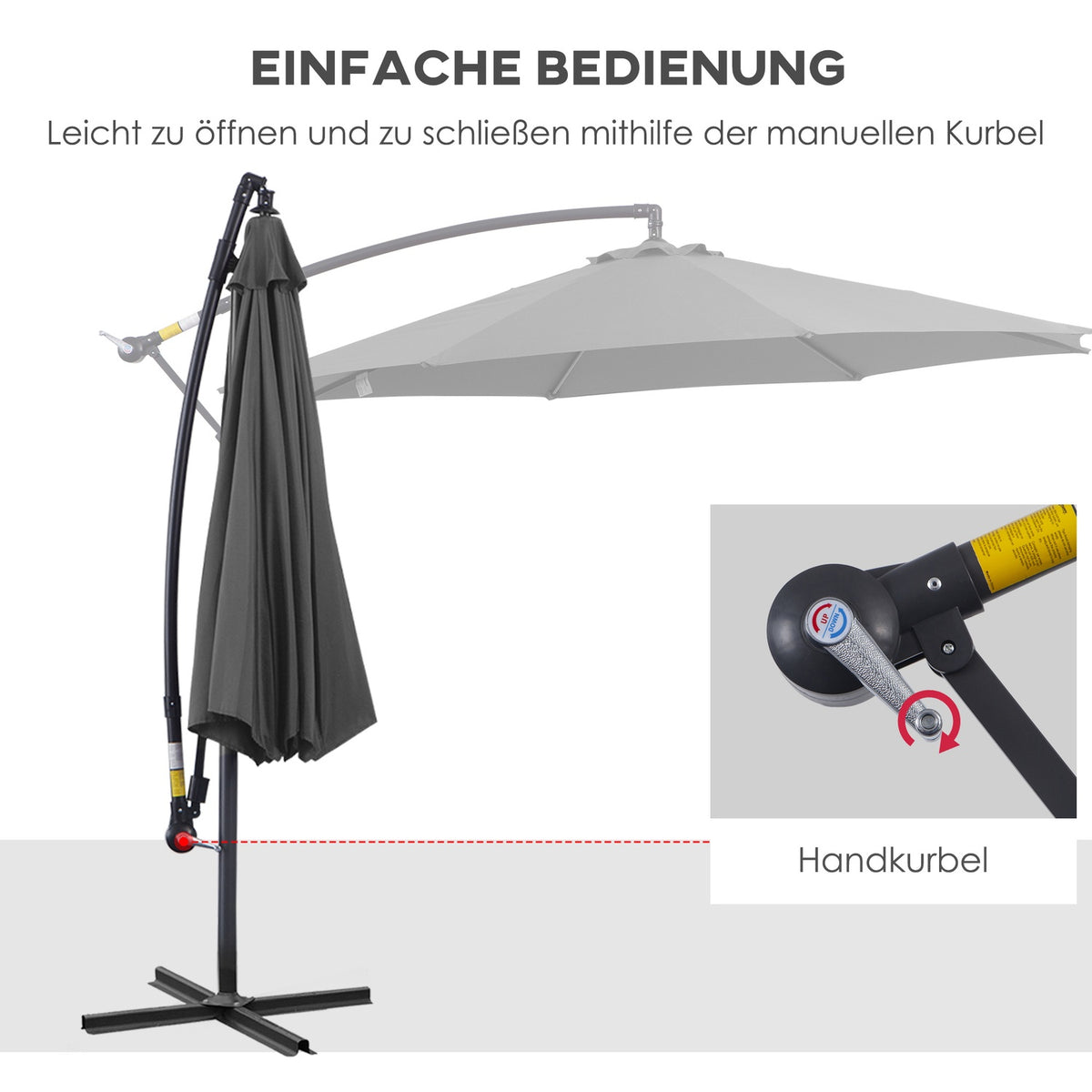Parasol Crank Umbrella With Steel Frame & Polyester Fabric, Gray, Ø2.95X2.45M