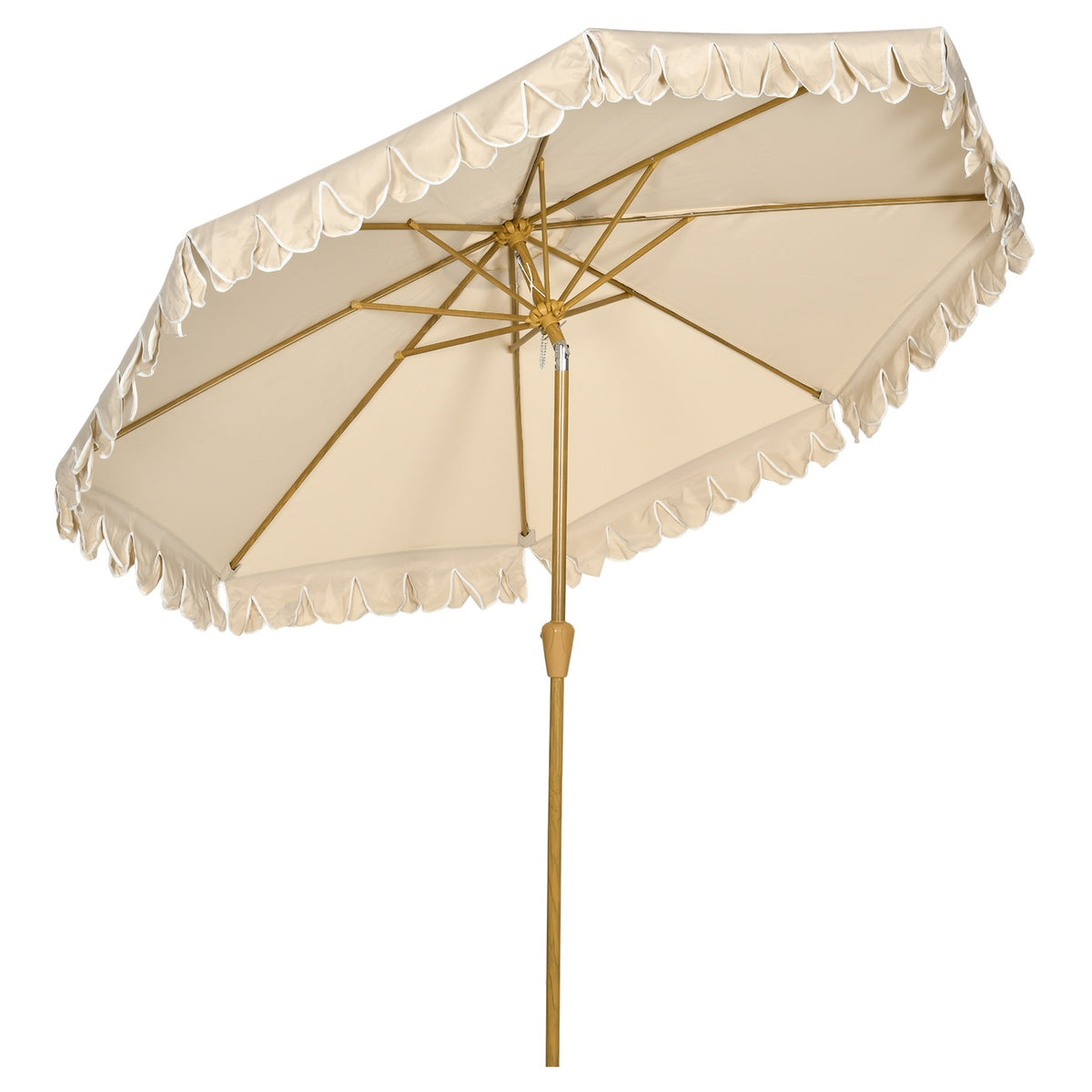 Parasol Diameter 265 Cm Beach Umbrella With Fringes Patio Umbrella With Adjustable Tilt 8 Struts For Garden Balcony Khaki