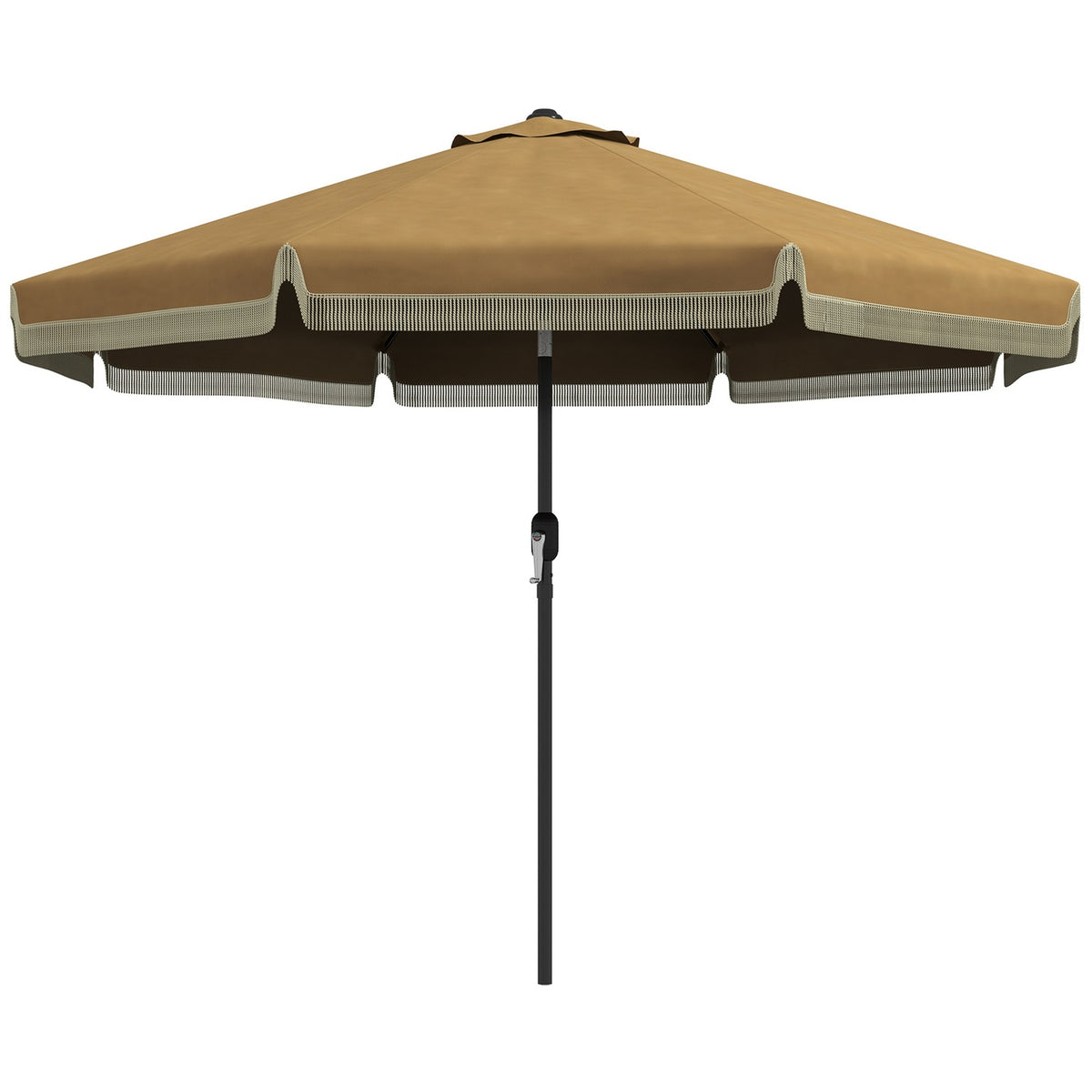 Parasol Diameter 265 Cm Patio Umbrella With Fringes Tilting Beach Umbrella With 8 Ribs For Garden Balcony Khaki