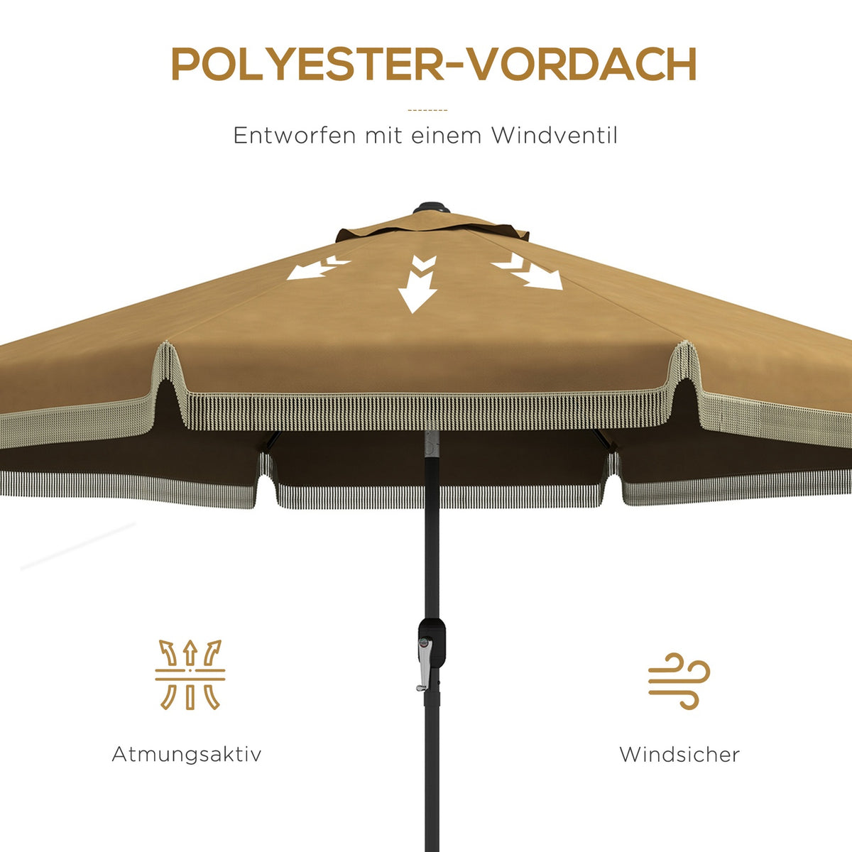 Parasol Diameter 265 Cm Patio Umbrella With Fringes Tilting Beach Umbrella With 8 Ribs For Garden Balcony Khaki