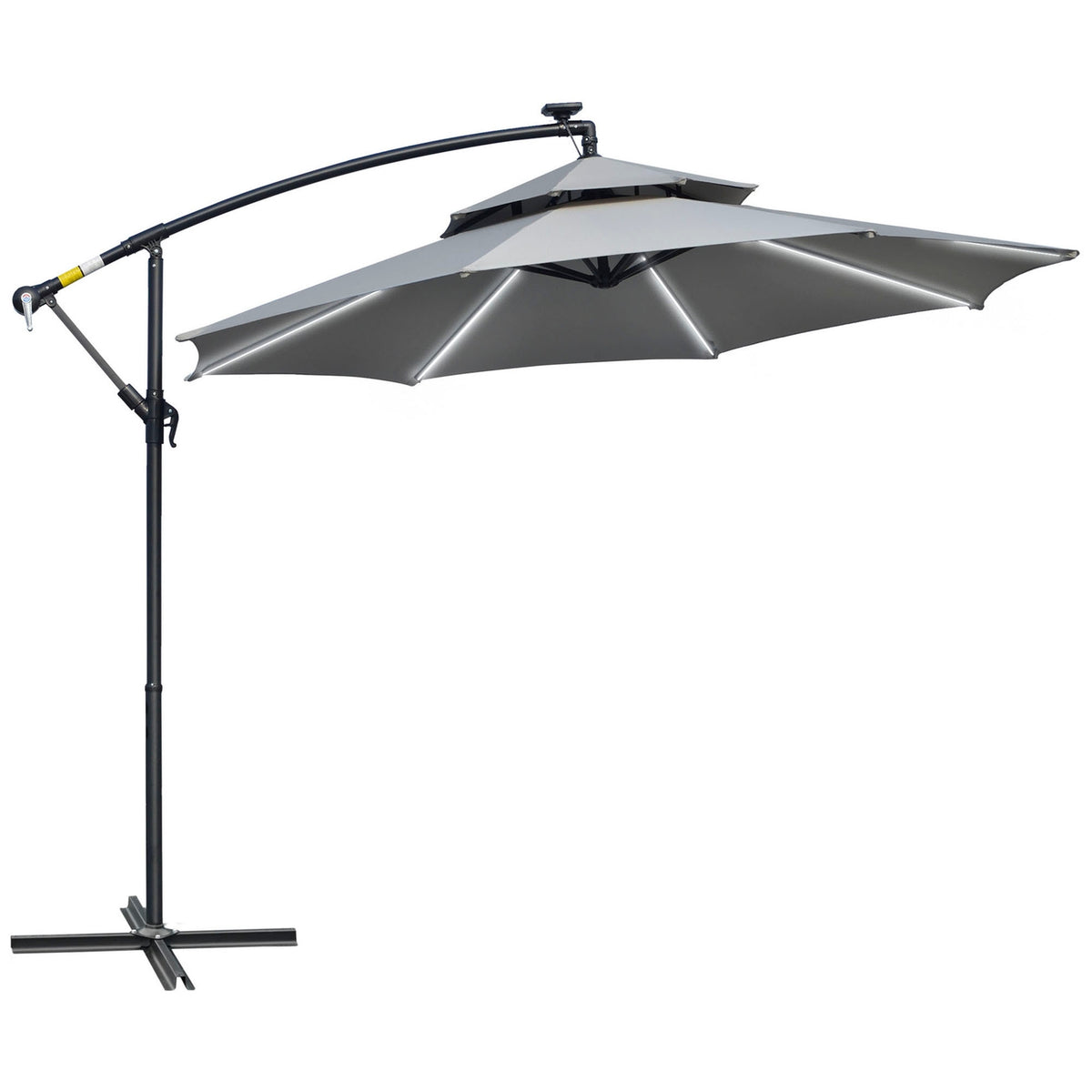 Parasol Diameter 295 Cm Led Solar Parasol With Stand Market Umbrella Water-Repellent For Garden Patio Aluminum Light Gray