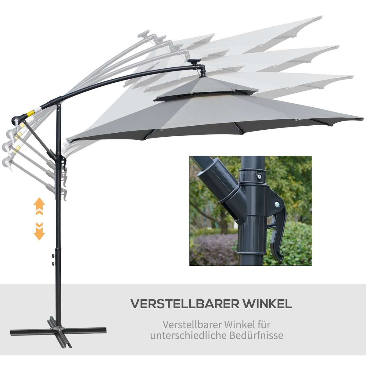 Parasol Diameter 295 Cm Led Solar Parasol With Stand Market Umbrella Water-Repellent For Garden Patio Aluminum Light Gray