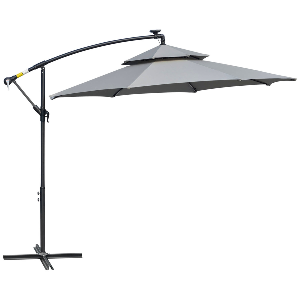 Parasol Diameter 295 Cm Led Solar Parasol With Stand Market Umbrella Water-Repellent For Garden Patio Aluminum Light Gray