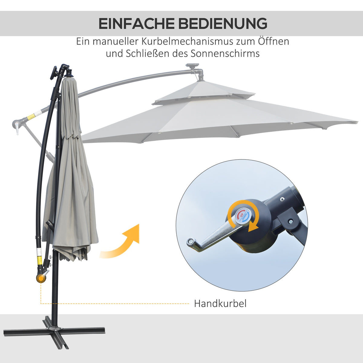Parasol Diameter 295 Cm Led Solar Parasol With Stand Market Umbrella Water-Repellent For Garden Patio Aluminum Light Gray