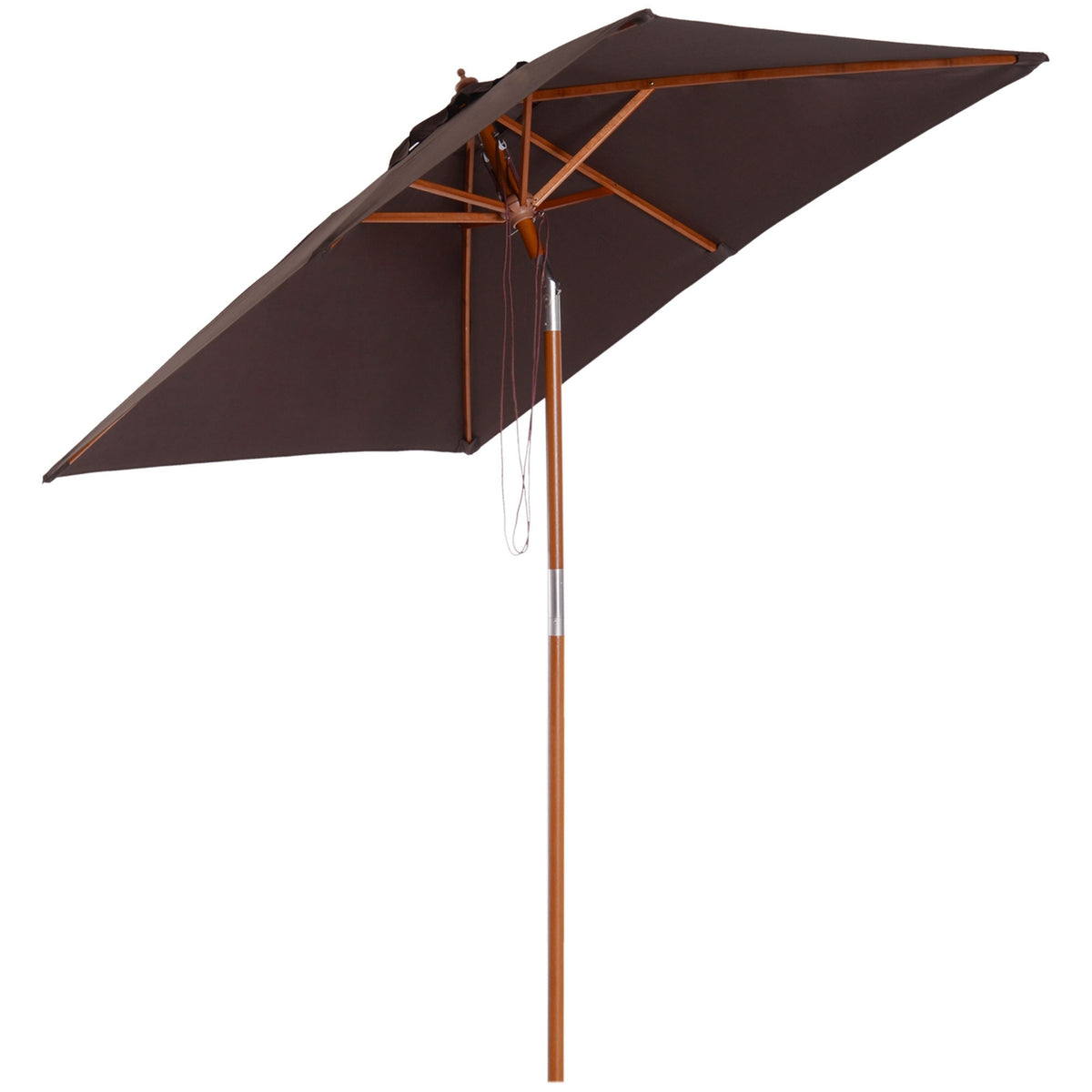 Parasol Foldable Garden Umbrella Beach Umbrella 3-Level Adjustable Fir Wood + Polyester Coffee 200 X 150 X 230 Cm