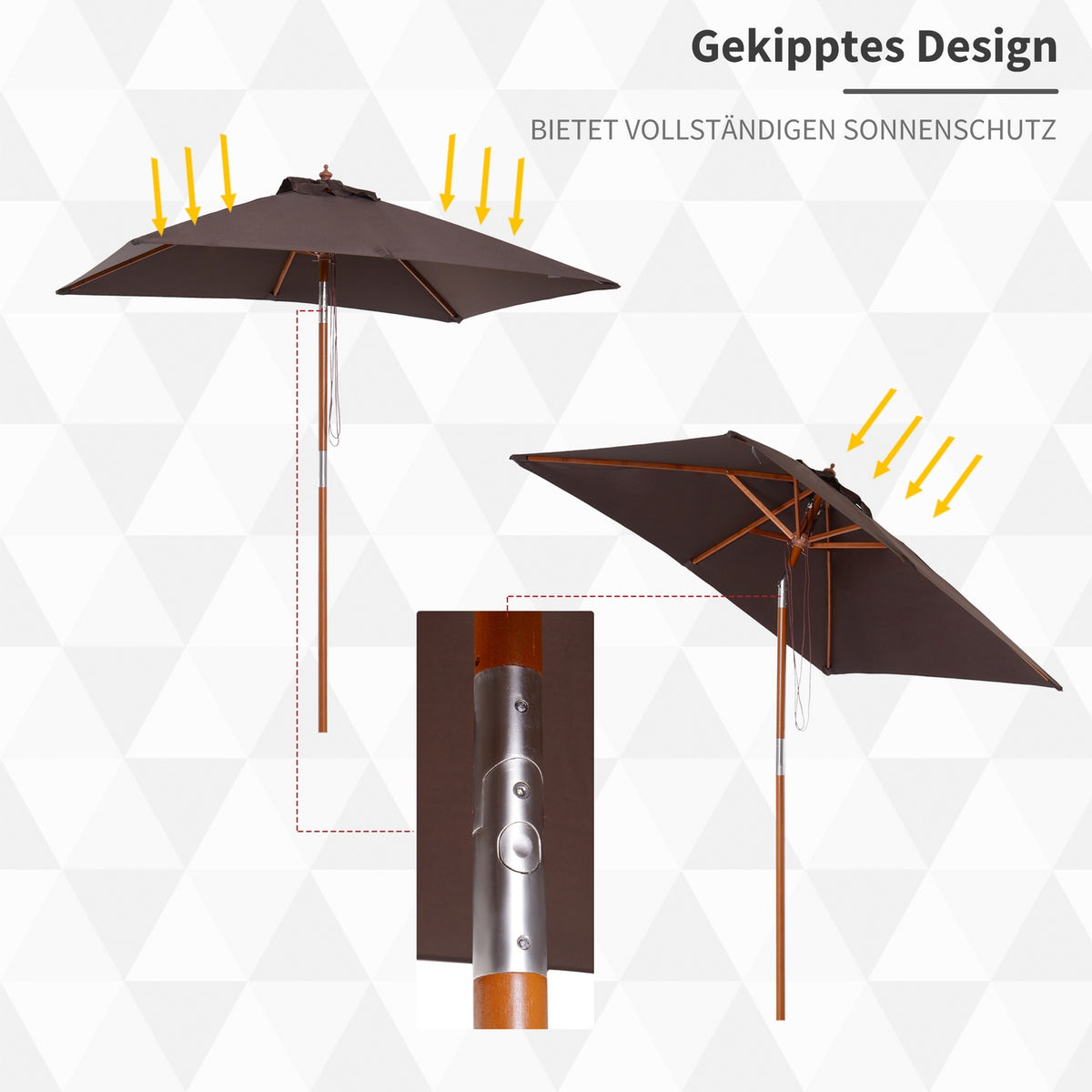 Parasol Foldable Garden Umbrella Beach Umbrella 3-Level Adjustable Fir Wood + Polyester Coffee 200 X 150 X 230 Cm