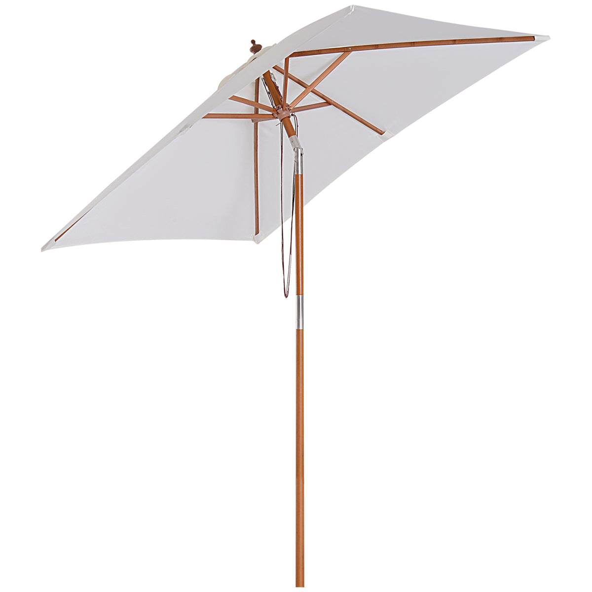 Parasol Foldable Garden Umbrella Made Of Fir Wood, Adjustable To 3 Levels, Cream White, 200X150X230Cm