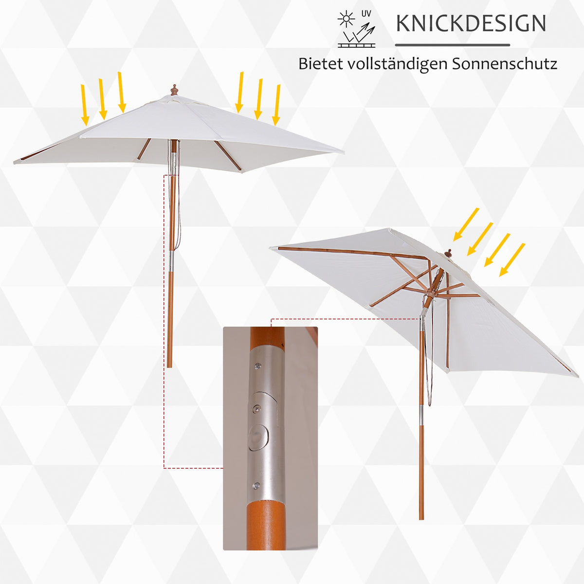 Parasol Foldable Garden Umbrella Made Of Fir Wood, Adjustable To 3 Levels, Cream White, 200X150X230Cm