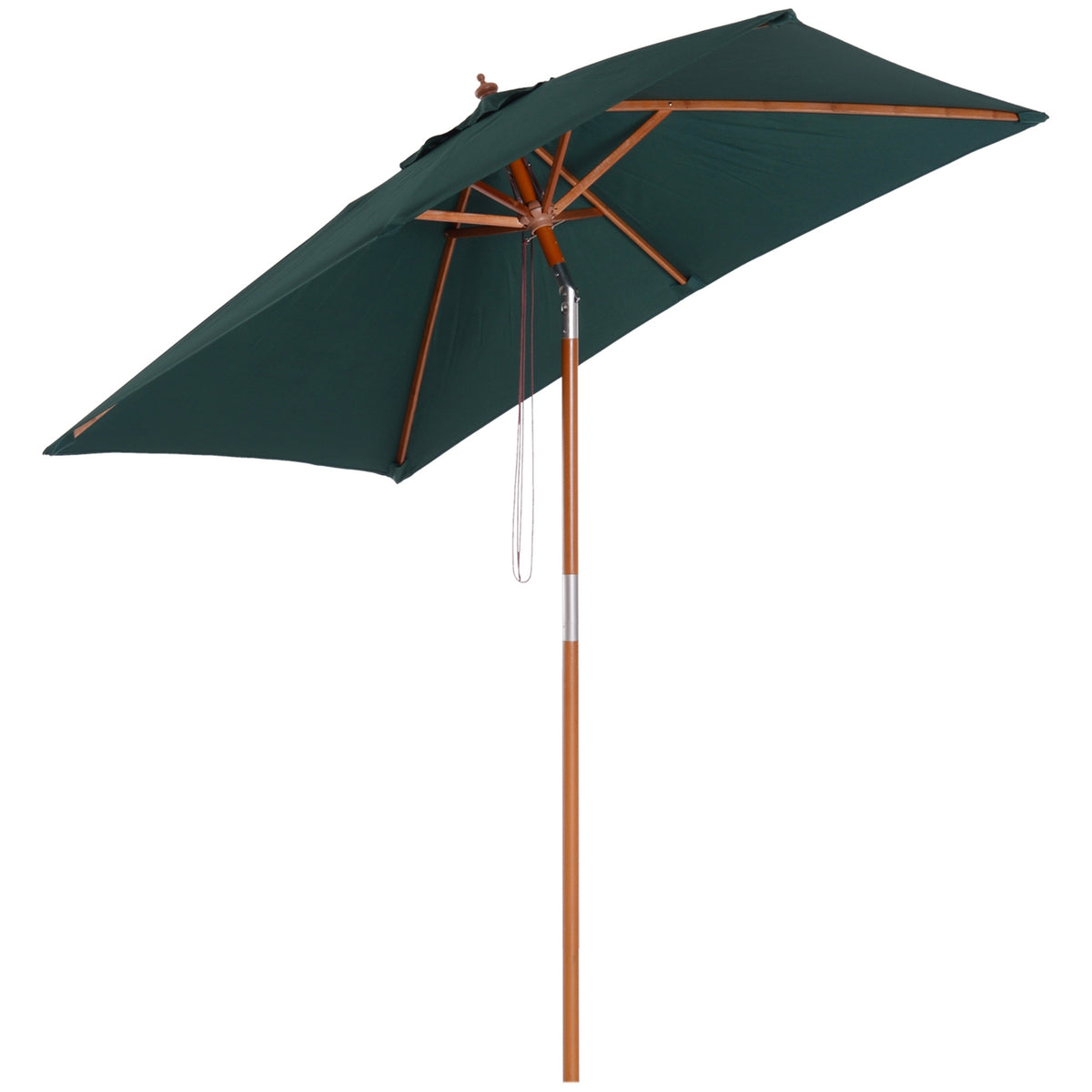 Parasol Foldable Garden Umbrella Made Of Fir Wood, Adjustable To 3 Levels, Green, 200X150X230Cm