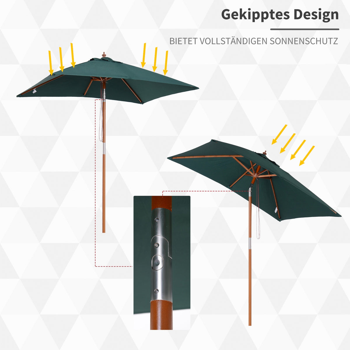 Parasol Foldable Garden Umbrella Made Of Fir Wood, Adjustable To 3 Levels, Green, 200X150X230Cm