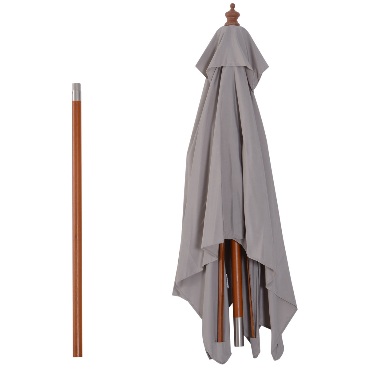 Parasol Foldable Garden Umbrella Made Of Fir Wood, Adjustable To 3 Levels, Grey, 200X150X230Cm