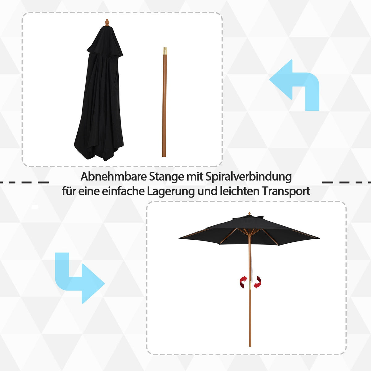 Parasol Garden Umbrella 3-Tier, Sun Protection, Bamboo & 180/㎡ Polyester, Black, Ø2.5X2.3M