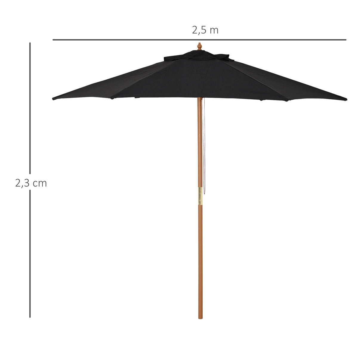 Parasol Garden Umbrella 3-Tier, Sun Protection, Bamboo & 180/㎡ Polyester, Black, Ø2.5X2.3M